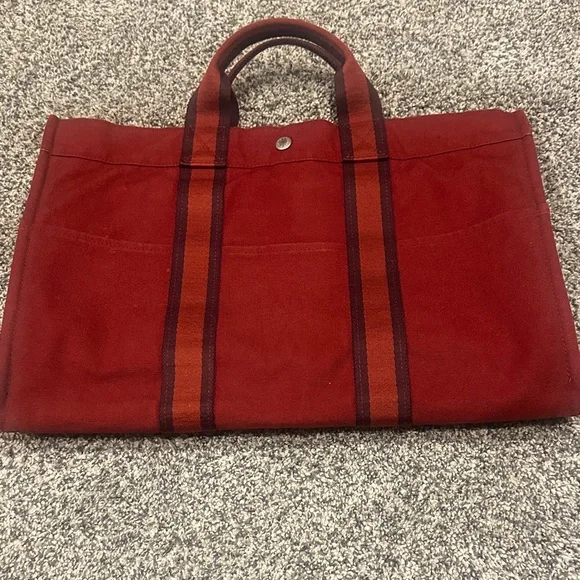 Hermes Red Canvas Tote Bag - Picture 2 of 13
